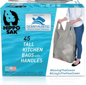 Hippo Sak 606988665455 - Tall Kitchen Garbage Bags With 45 Count Pack Of 1 Silver