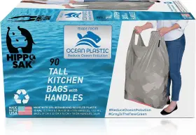 Hippo Sak 606988665905 - Tall Kitchen Garbage Bags With 90 Count Pack Of 1 Silver