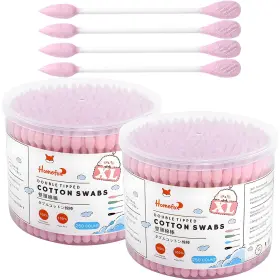 Hmf-cs-xl-500-fp-pnk Homefox Pink Cotton Swabs 500 Count Flattened Pointed Xl Double-sided Precision Tips Box