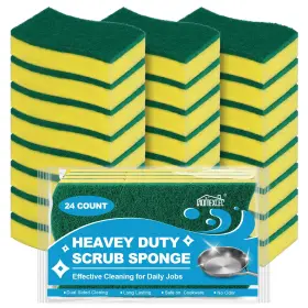 Hxl-475 Homexcel Kitchen Sponges 24pcs Heavy Duty Yellow S Shape Dishes Scrub