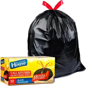 Homeygear 729940028430 Strong Large 18 Gallon Drawstring Trash Bags Black Can Liners 30 Count