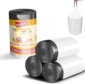 Homifest 768795261975 1.2 Gallon Drawstring Trash Bags 60 Count White Pcs