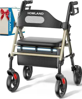 R2-cp Homland Walker Rollator 8 Wheels 350 Lb Capacity Adjustable Champagne Gold Foldable