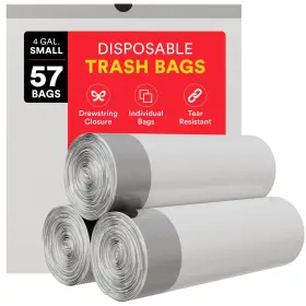 Houzzkingz Usa 850044138814 Small Trash Bags 4 Gallon Drawstring - 1 Count Pack Of 57 White