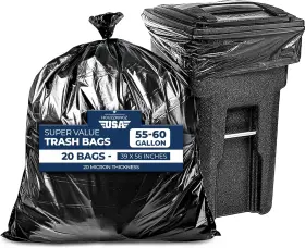 Houzzkingz Usa 850061411099 55 Gallon Large Trash Bags 39 Inch X 56 20 1 Count Pack Of Black
