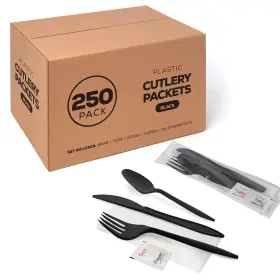 Cpb250 Houzzkingz Usa Plastic Cutlery Knife Fork Spoon Napkin Salt Pepper Black Packets Sets