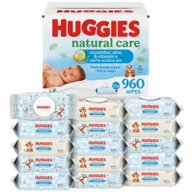 00036000546071 Huggies Wipes Baby Cucumber Aloe Vitamin E 960 Count Hypoallergenic Scented