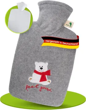 0498 Hugo Frosch Hot Water Bottle With Cover 1 8l Fleece Grey Feel Good Bear Made Inch