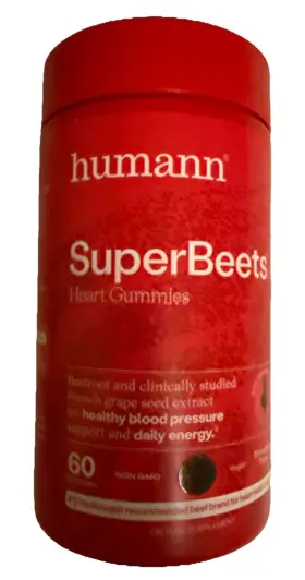 200346 Humann Heart Gummies 60 Count Superbeets Zero Sugar Gummy Energy Strawberry