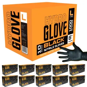 Hydro6 Hydroglove Nitrile Gloves 6 Mil Heavy Duty Latex Free Powder Disposable Large Black