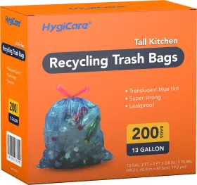 Hc2031 Hygicare 13 Gallon Recycling Trash Bags Unscented 200 Count Blue