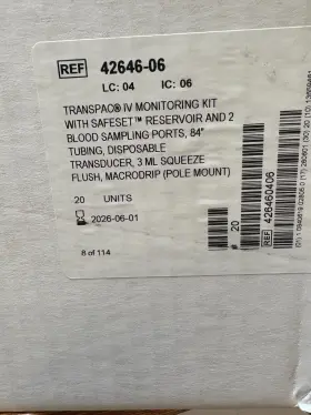 42646-06 Icu Medical 4264606 Case Of 20 Transpac Monitoring Kit 84 Inch Tubing Transducer