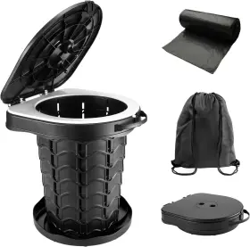Imodomio 700433986208 Retractable Portable Toilet Camping - Adjustable Height Large Black