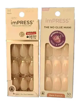 90696 Impress Ifb02 2 Kiss No Glue Mani Press-on Nails Bare French 91385 Playback