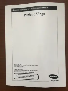 1023891 Invacare Invacarepatient Slings Owners Operator And Maintenance Manual