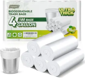Inwaysin 663751903312 Small Trash Bags Biodegradable Ultra 1 Count Pack Of 180 White