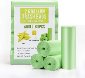 Jaoul 778112751591 Small Garbage Bags 2.6 Gallon Biodegradable Trash 20 Count Pack Of 4 Green