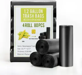 Jaoul 791719888385 1.2 Gallon Small Garbage Bags Biodegradable 5 1 Count Pack Of 80 Black