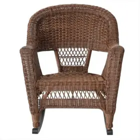 W00205r-c2-rces016 Jeco 3pc Rocker Wicker Chair Set With Orange Cushion Honey
