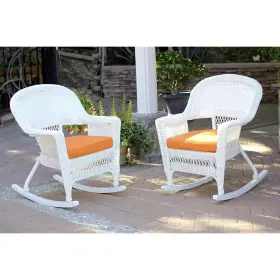 W00206r-b2-fs016 Jeco Rocker Wicker Chair With Orange Cushion - Set Of 2 White