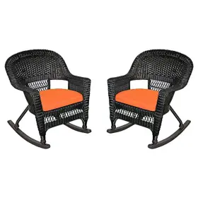 W00207r-d2-fs016 Jeco Rocker Wicker Chair With Orange Cushion - Set Of 2 Black