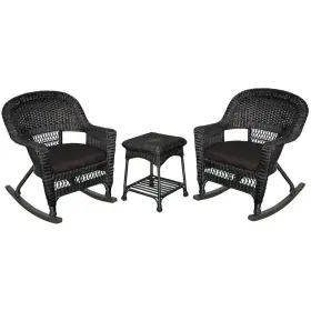 W00207r-d2-rces017 Jeco 3pc Black Rocker Wicker Chair Set With Cushion