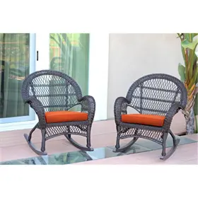 W00208-r2-fs016-cs Jeco Wicker Rocker Chair With Orange Cushion - Set Of 2 Espresso