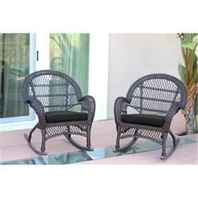 W00208-r2-fs017-cs Jeco Wicker Rocker Chair With Black Cushion - Set Of 2 Espresso