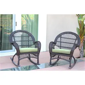 W00208-r2-fs029-cs Jeco Wicker Rocker Chair With Green Cushion - Set Of 2 Espresso