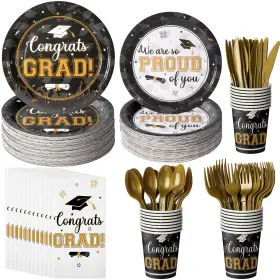 Jt22117-100 Jectivs Graduation Party Supplies Class Of 2026 Black Gold Serve 100 Plates