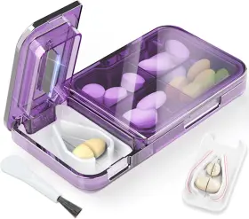 2410221116 Johnbee Pill Cutter Splitter For Small Or Tiny Pills. 2-in-1 Travel Box And Purple
