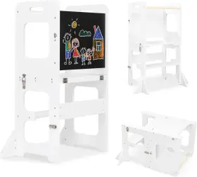 Hy2330021 Jolie Vall E Toys & Home Toddler Tower Learning Standing 4-in-1 Kitchen Wooden Stool White