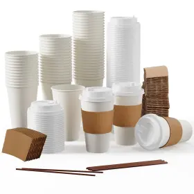 Jolly Party 748250568092 Serve Hot Or Cold Drinks Ready - 100 Pack 16oz Paper Cups With Lids