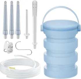 Jzcxword 726084435001 Collapsible Silicone Enema Bucket Kit 1.2l 5.3ft Hose