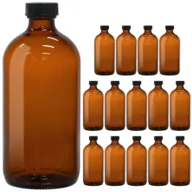 Keywing 702367753222 15 Pack 16oz Amber Glass Boston Round Bottles With Phenolic Polycone Caps A