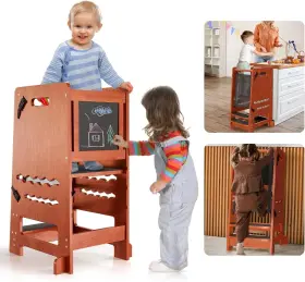 Tt-01 Kidstack Toddler Tower Kitchen Helper - Montessori Learning With Activity Brown