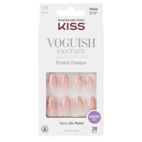 90686 Kiss Voguish Fantasy French Fake Nails Pink Gold Sculpted On Point