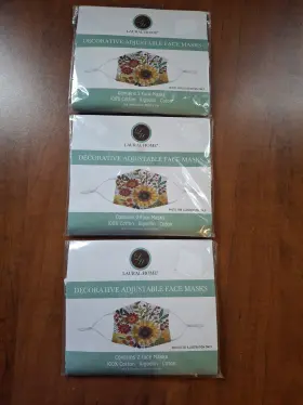142928 Laural Home Decorative Adjustable Floral Facemasks 2pk. 3 Avail. Priced For 1 By