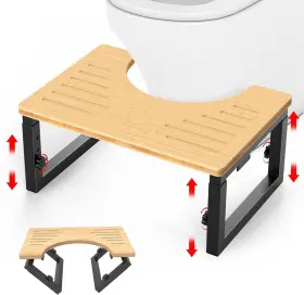 Lidtop 744358781029 Bamboo Toilet Stool Foldable 7 In 8 Or 9 Adjustable Inch Black