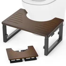 Ld-mtjd01-hj-zb Lidtop Bamboo Toilet Stool Squat 7in 8 In And 9in Adjustable 7 9 Inch Brown