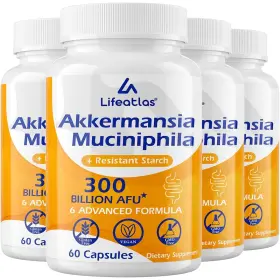 Las-akk-yjc-n4p Lifeatlas Akkermansia Probiotic Supplement 300 Billion Afu 240 Capsules 6-in-1