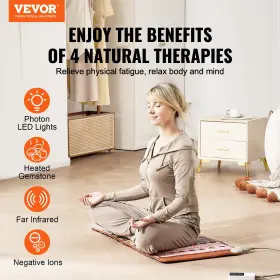 Livfitup 197988810858 Vevor Far Infrared Heating Pad 5 Natural Crystal Gemstones Mat 40 Inch X 20