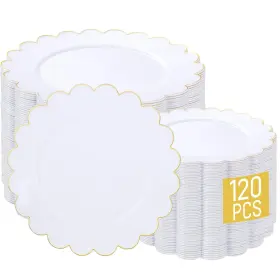 Dd345 Liyh Love In Your Heart Disposable Plastic Plates 120 Pcs Blue Gold Edge Dinner Dessert Baby