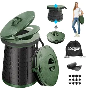 Locyop 768459832978 Xxl Portable Toilet For Camping 19.7 Inch H Adjustable Folding With Green