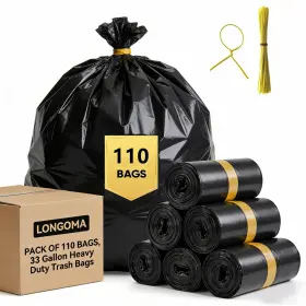 070016 Longoma 30-33 Gallon Trash Bags 110 Count Black Heavy 1 Pack Of