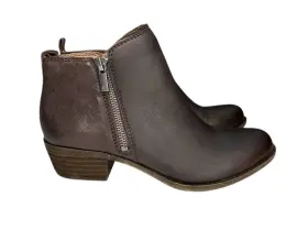 36782 Lucky Brand Basel Leather Ankle Double Zip Boot Booties Brown Women S Size 7.5