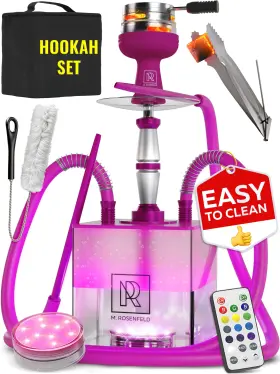 Yad1 M. Rosenfeld Hookah Set 2 Hose Purple Led Light Remote Silicone Bowl Case Yado Everything
