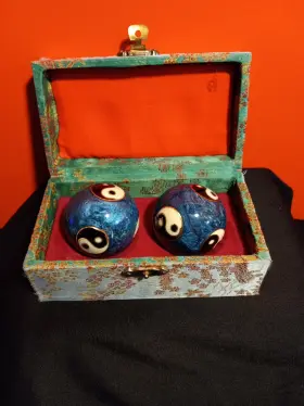 Bal1003a M.v. Trading Chinese Cloisonne Balls - Yin And Yang Blue Baoding Healing Size 1-3/4 Inch