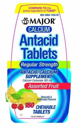 Major 704817669961 Antacid Chewable Tablets Regular Strength Assorted Fruit 150 Ct Pack Of 6