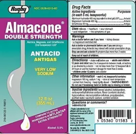 Major Rugby Lab 305360015832 Almacone Double Strength Antacid Antigas Very Low Sodium 12oz Pack Of 6